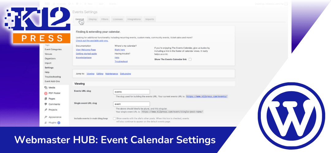 K12Press Webmaster HUB: Essential Settings for The Event Calendar Plugin