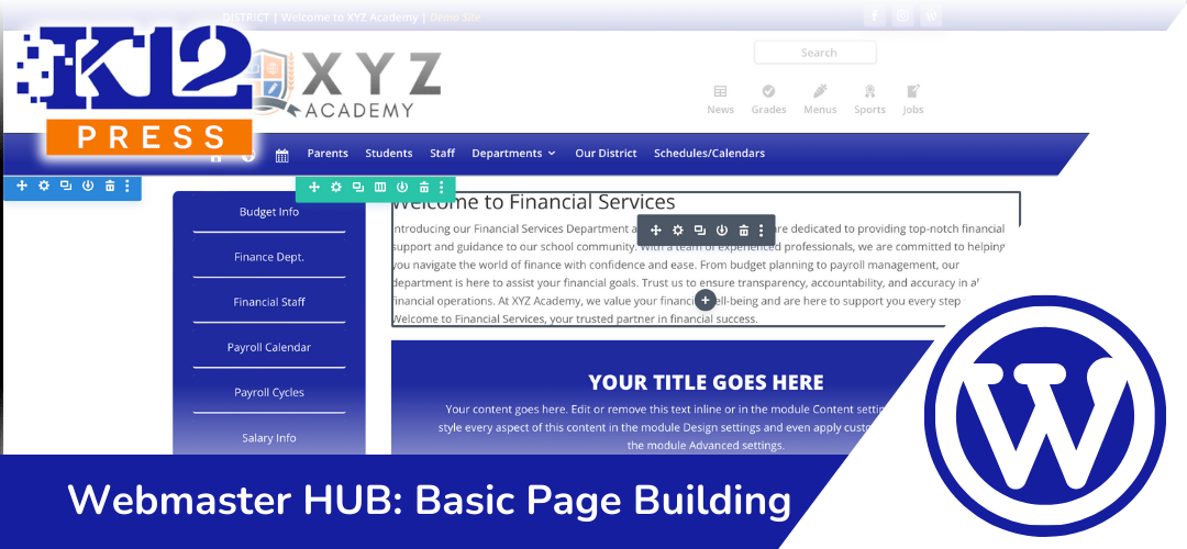 K12Press Webmaster HUB: Basic Webpage Building Using Divi Visual Builder